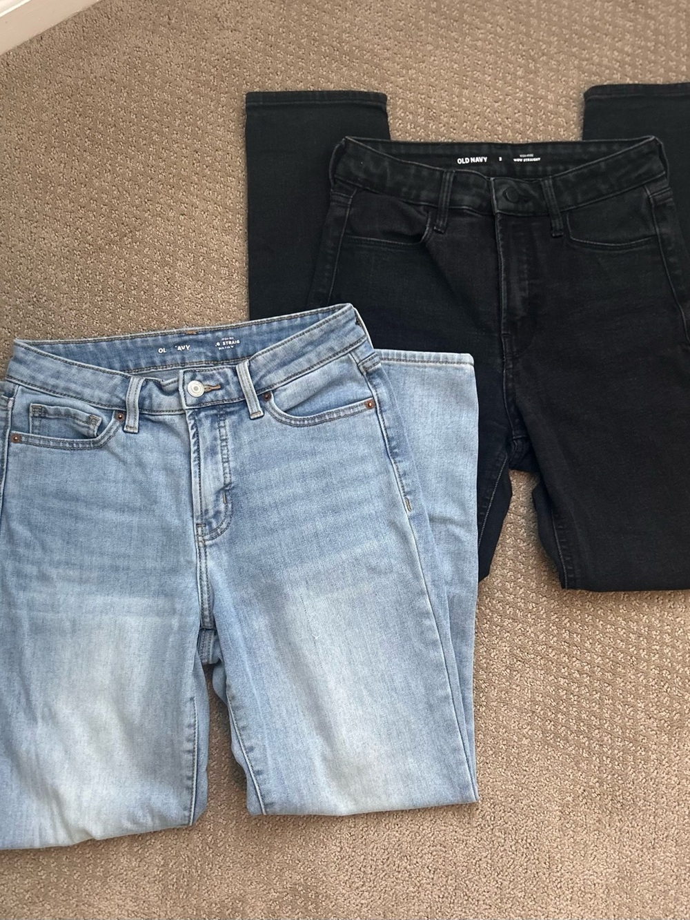 Old Navy High Rise Straight Jeans - Light Blue and Black Bundle